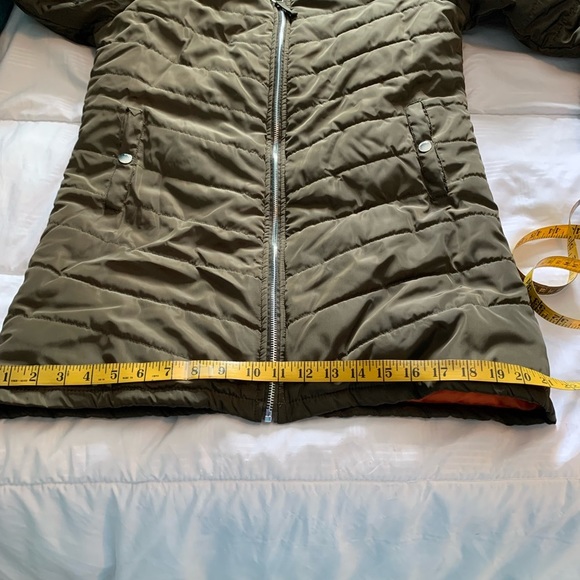 Green Long Fall Winter Puffer Jacket Quilted size 14 - Picture 12 of 16